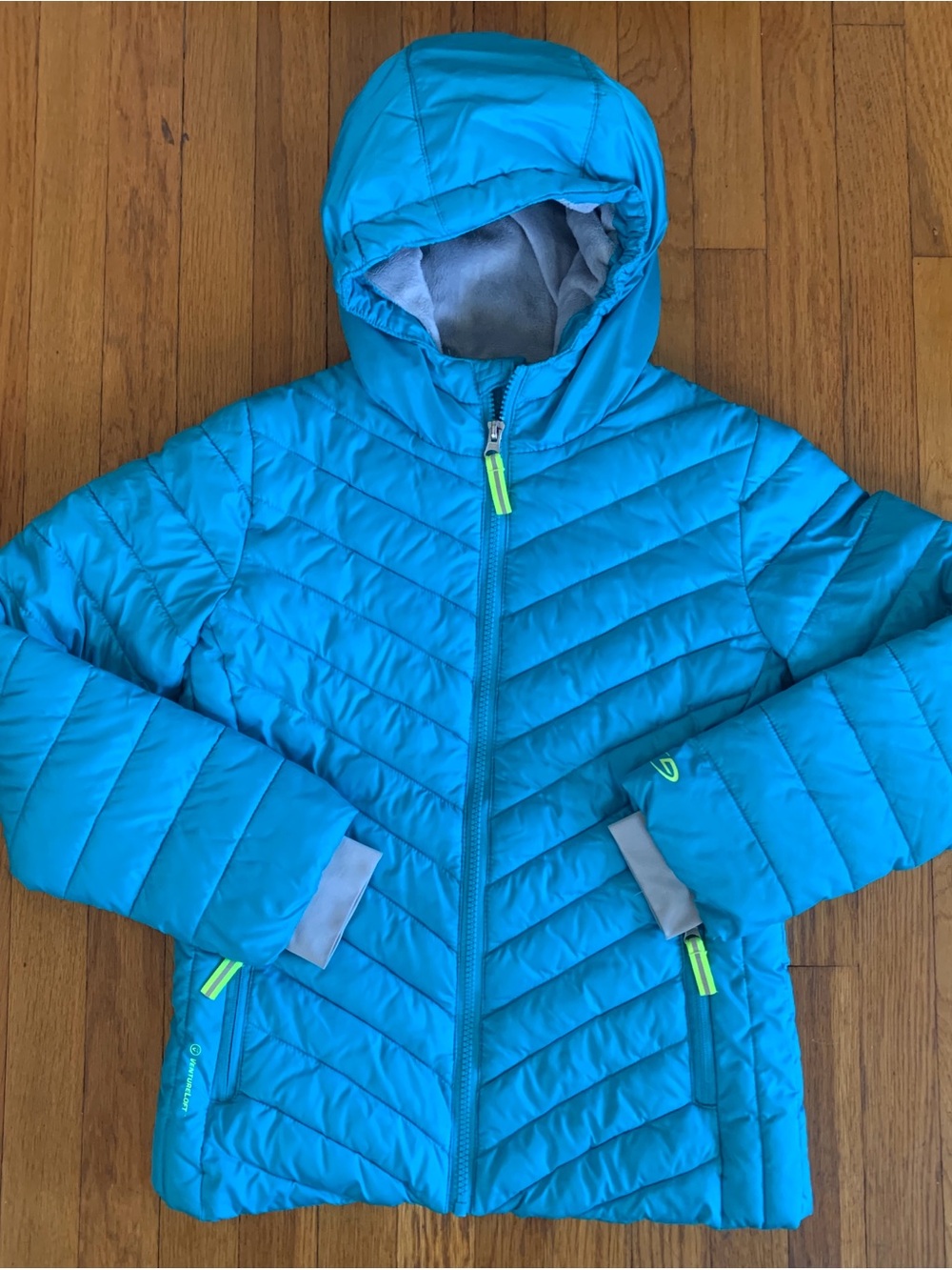 Champion Kids Hooded Teal Puffer Jacket Lightweight Insulated Coat M 7-8Y warm